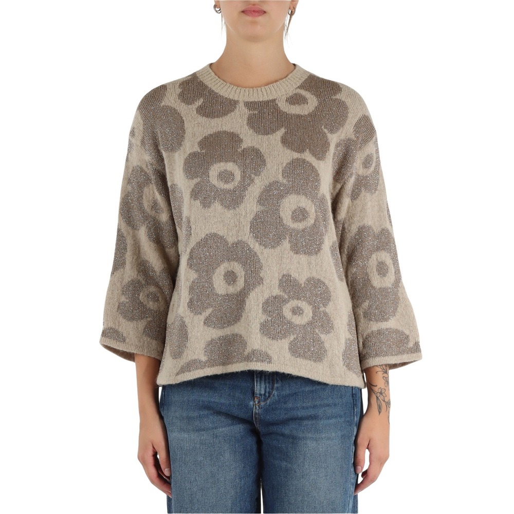 Alessia Santi‎ Floral Jacquard Knit Sweater Italian Made Sparkle Boxy Fit